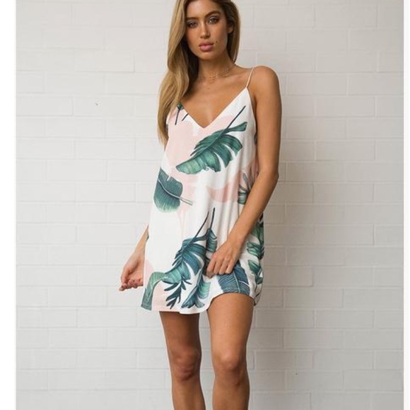 Spaghetti Strap Palm Leaf Dress - Picture 2 of 8